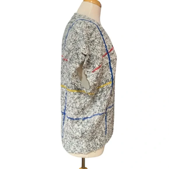 Vintage 90’s short sleeved sweater heathered grey with primary stripes size XL - Picture 2 of 6